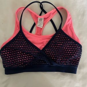 Pink and blue mesh sports bra